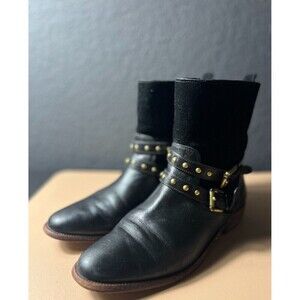 Coach Lilliana Ankle Bootie Womens Sze 6.5B Black Leather Stud Chic Party Buckle